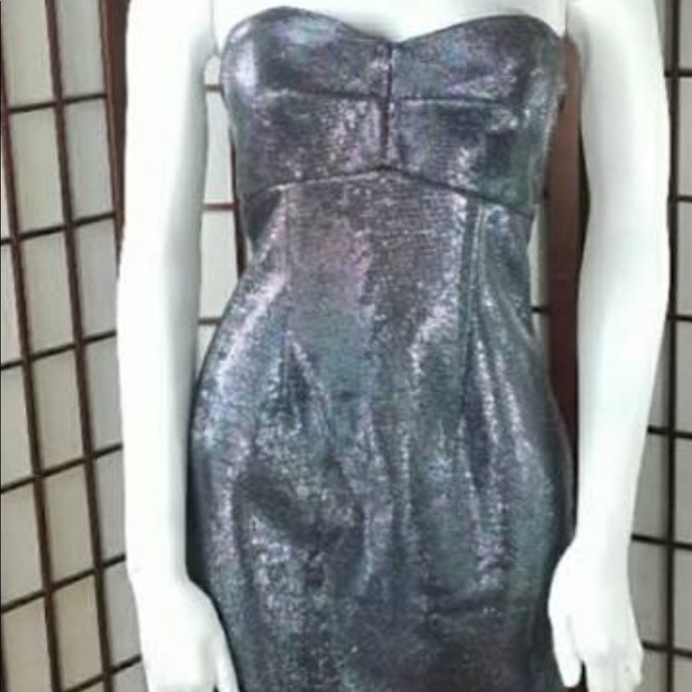 Silver strapless Lurex bonded dress size L